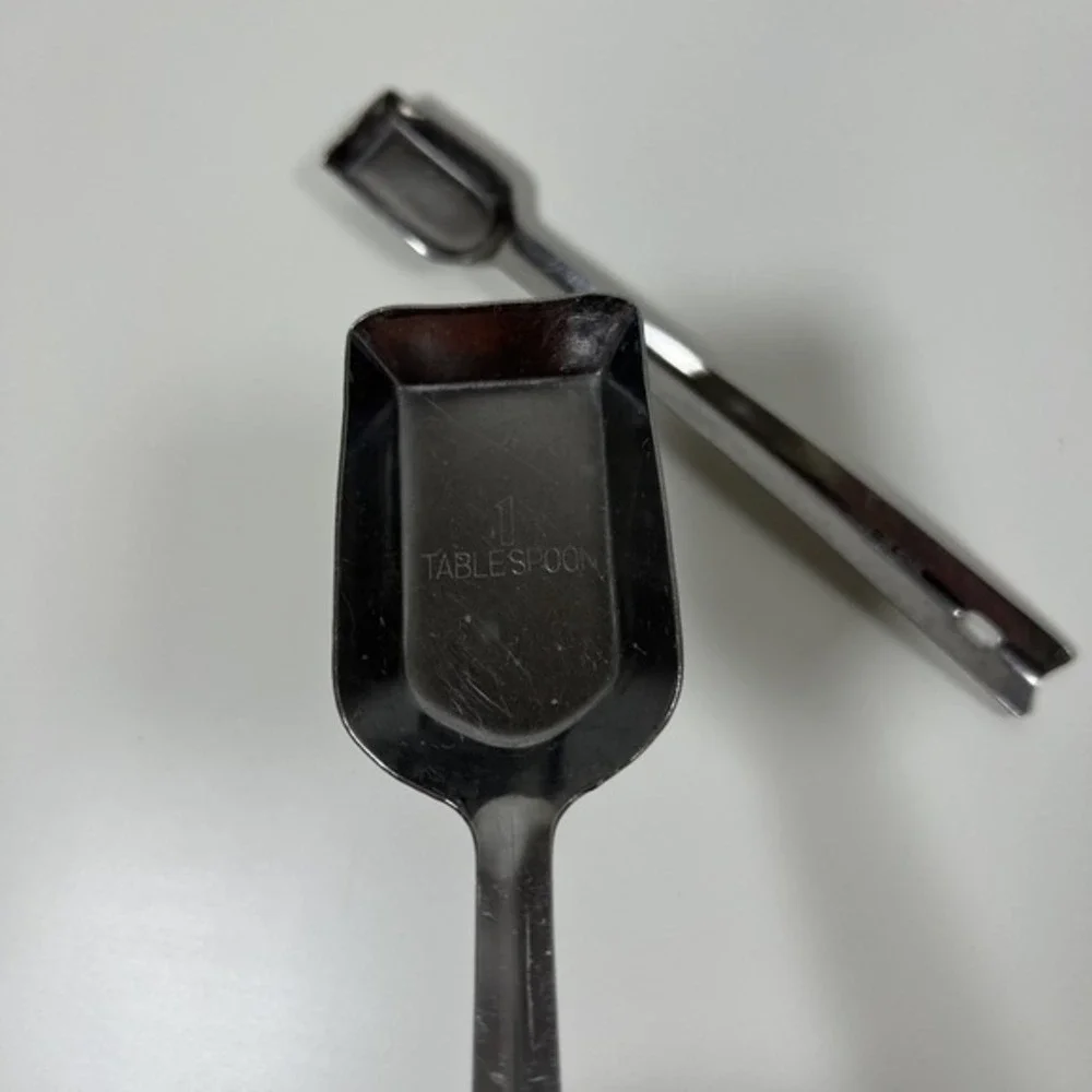 VTG Long Handle Shovel Style Stainless Measuring Spoon Set of 2 Japan‎ MCM 1950s